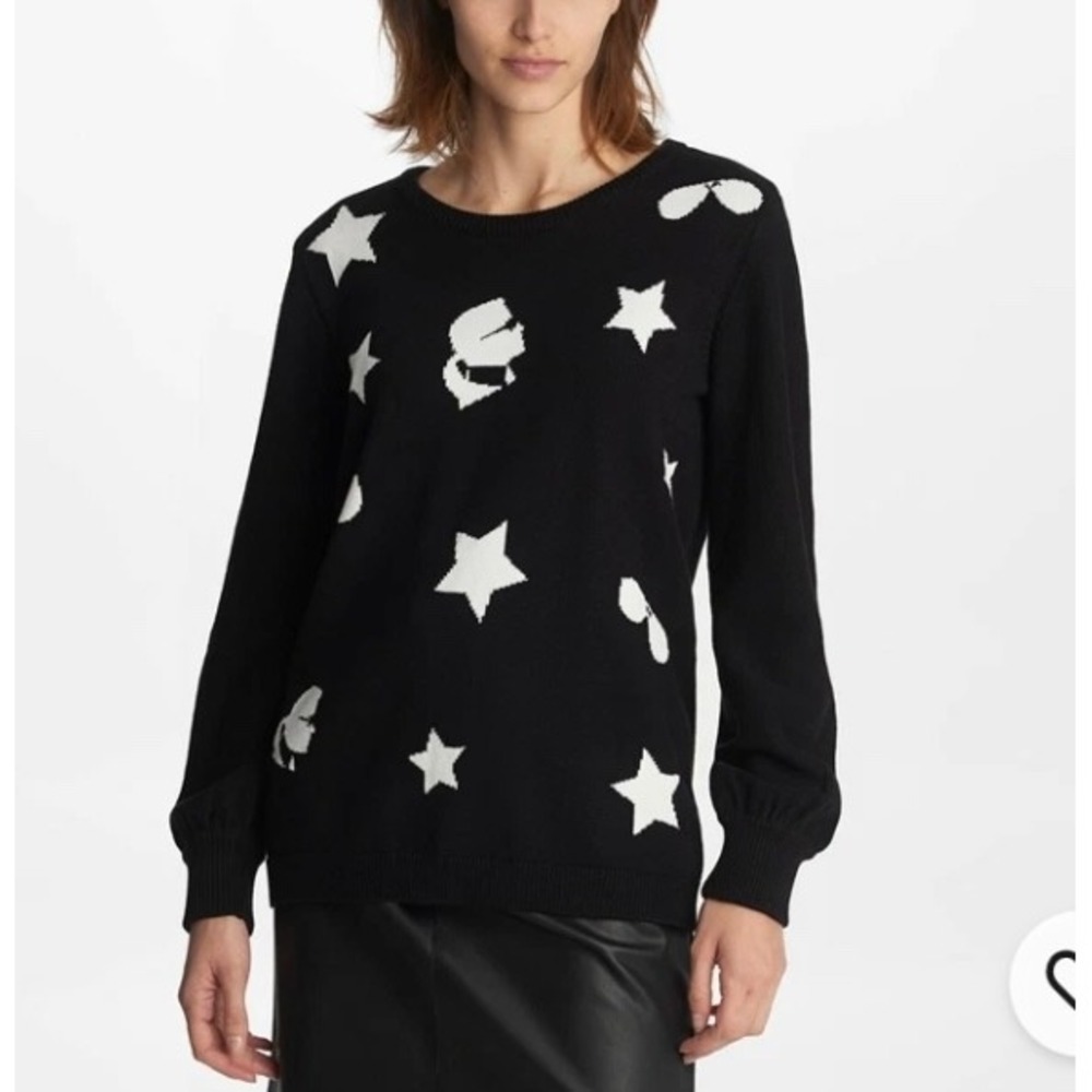 Karl Lagerfeld Paris Womens Star Graphic Crewneck Sweater Black L LOKSS748